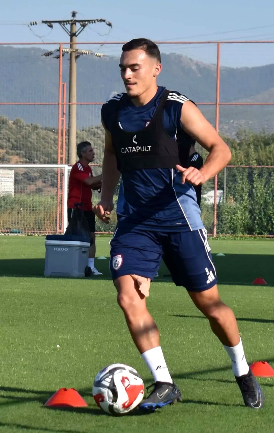 Bahattin Karahan in pre-season training wearing a Catapult GPS vest